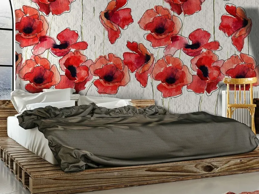 Carta da parati floreale con papaveri Tulipared di Instabilelab
