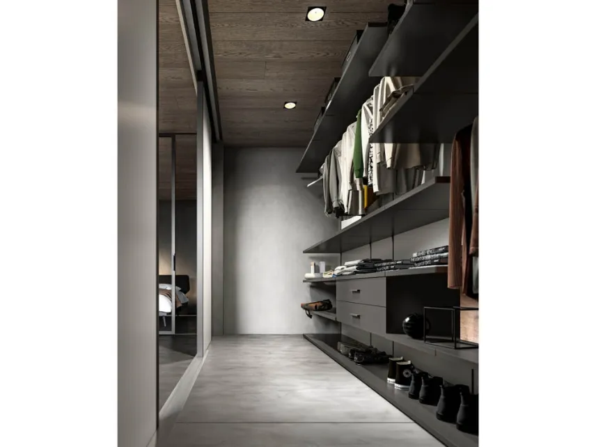 Cabina Armadio System Soul 06 in laccato antracite e melaminico bianco di Trentanove