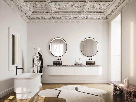 Mobile da Bagno sospeso Almond 04 in laccato Bianco e Marmo di Arbi