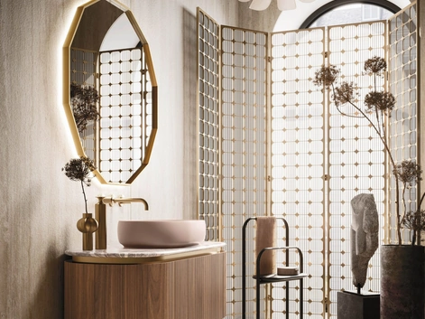 Mobile da Bagno sospeso Almond 10 in Groove Noce Canaletto di Arbi