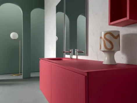 Mobile da Bagno sospeso in laccato opaco con piano con vasca integrata in cristallo B-GO BG020 di Compab