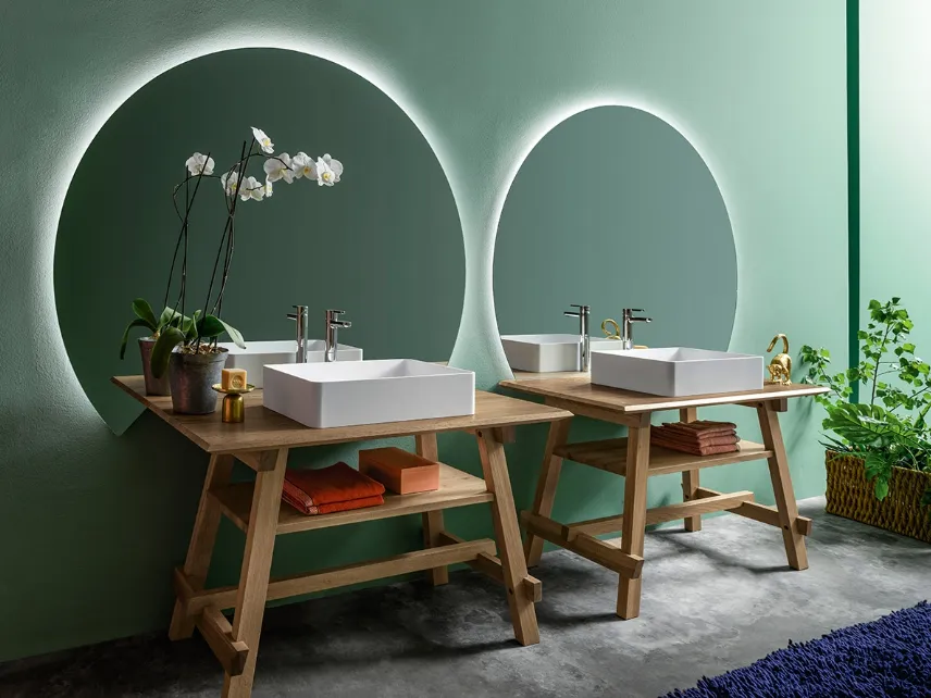 Mobile da Bagno a terra Composizione B02 in legno massello di Rovere di Devina Nais