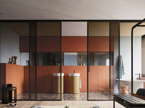 Mobile da Bagno salvaspazio Over 06 in laccato con monoliti in  Rovere di Arbi