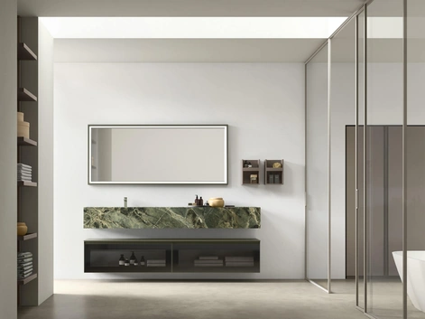 Mobile da Bagno sospeso in vetro con lavandino in gres Shape 34 di Arcom