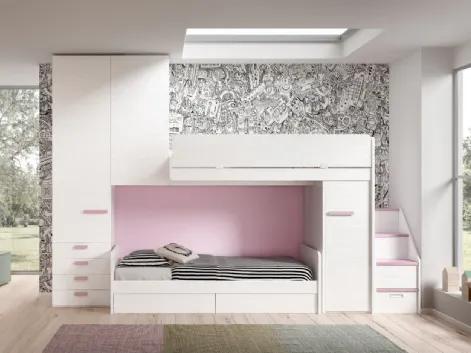 Camera finitura Bianco e Rosa con soppalco Room 171 di Zg Mobili