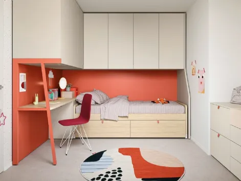 Cameretta a ponte con scrivania Kids space 26 in melaminico di Nidi
