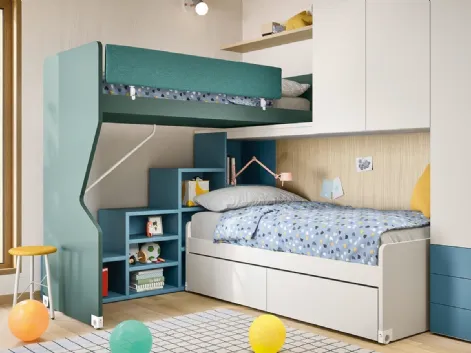 Cameretta a ponte con letto a castello Kids space 19 in melaminico di Nidi