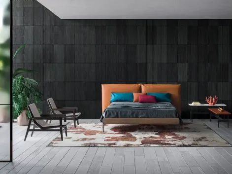 Letto con testiera in pelle imbottita con giroletto in Rovere Chloè Elegance di Devina Nais