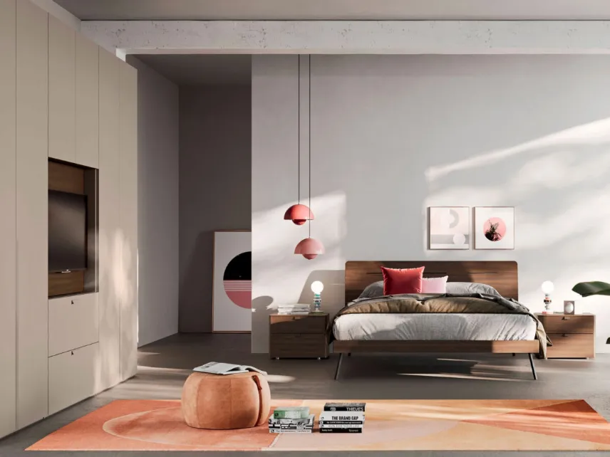 Letto con testiera in materico Cotto Curve di Orme