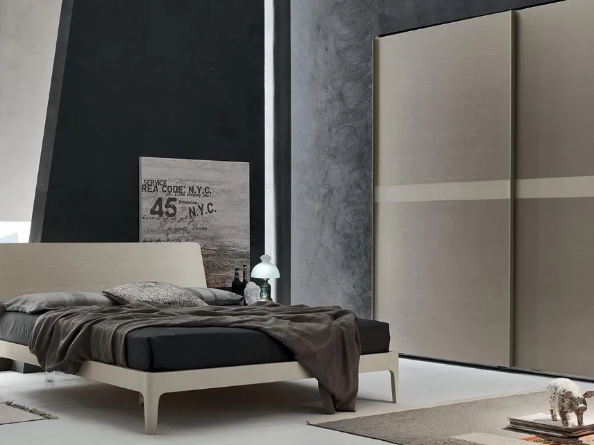 Letto matrimoniale con testiera Smart in melaminico Frassino Juta di Maronese Acf