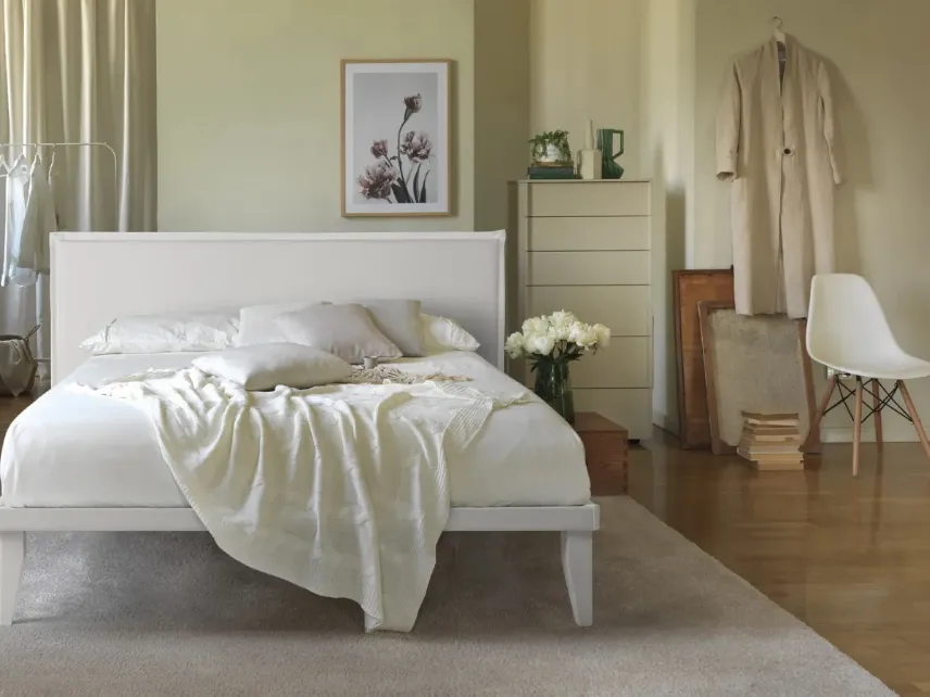Letto con testiera imbottita in tessuto e rete in legno Smart Ergogreen