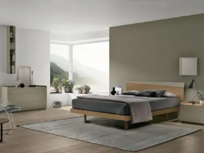 Letto con testiera Charlie in materico noce ambra e laccato opaco salina di Tomasella