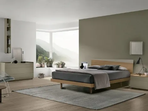 Letto con testiera Charlie in materico noce ambra e laccato opaco salina di Tomasella