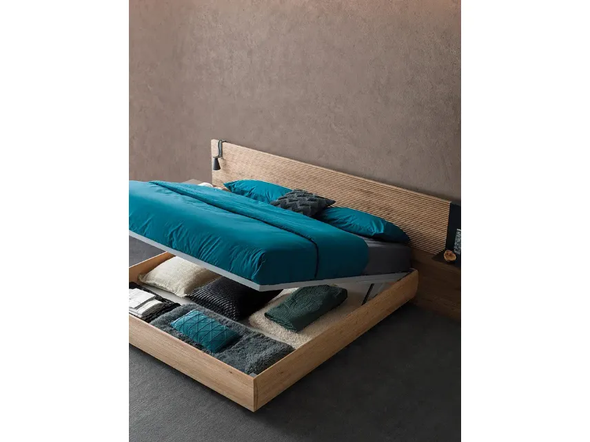 Letto Zen Bold Grey in legno di Rovere con box contenitore di Devina Nais