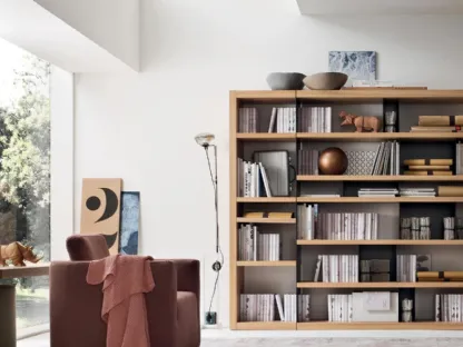 Libreria Kora in Rovere con inserti in Metallo nero opaco di Maronese Acf