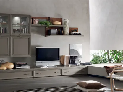 Libreria Murano MU460 finitura Grigio con inserto boiserie Noce di Maronese Acf