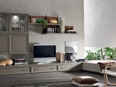 Libreria Murano MU460 finitura Grigio con inserto boiserie Noce di Maronese Acf