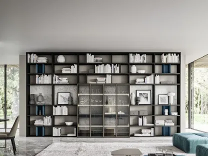 Libreria effetto frassino carbone laccato opaco indaco laminato effetto marmo Day 25 Logico di Orme