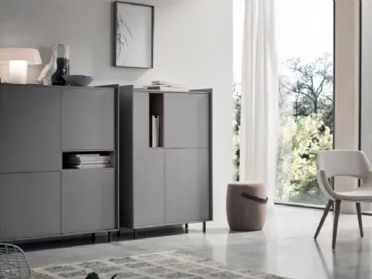 Madia Alta Laila LA003 e LA004 in melaminico Rovere Avena, Grafite e laccato magma opaco di Maronese Acf