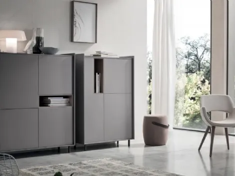 Madia Alta Laila LA003 e LA004 in melaminico Rovere Avena, Grafite e laccato magma opaco di Maronese Acf