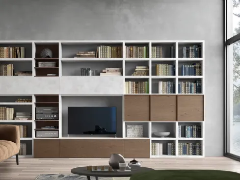 Parete Attrezzata Spalla SA2222 in Rovere Grigio e melaminico Cemento Grigio di Maronese Acf