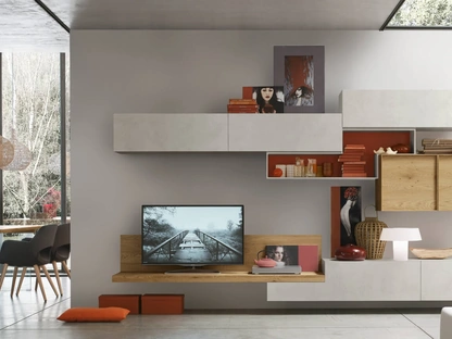 Parete Attrezzata Unix Comp SU2224 Melaminico cemento Bianco e Impiallacciato Miele di Maronese