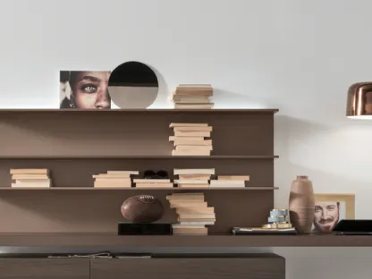 Parete Attrezzata Unix SU2112 in melaminico Rovere Thea e laccato opaco Bronzo, Castagno di Maronese Acf