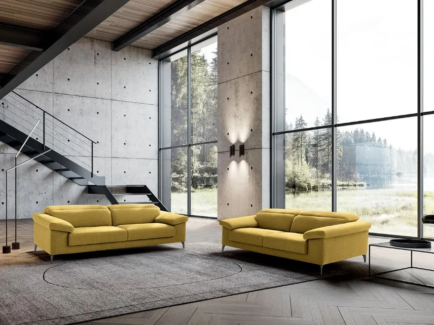 Divano relax con poggiatesta reclinabile e seduta allungabile lineare in tessuto All-In di Felis
