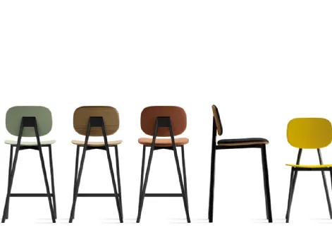 Sgabello Tata 6 SG con struttura in acciaio e seduta disponibile in varie finiture di Pointhouse