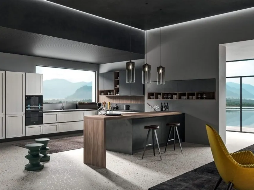 Cucina Moderna con penisola Time 12 in melaminico di Gentili Cucine